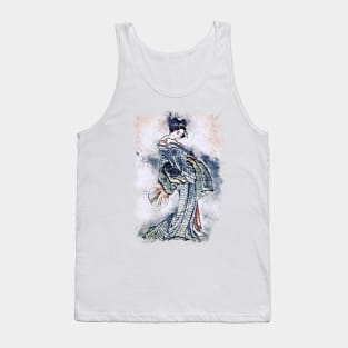 Beautiful Geisha in Kimono watercolor portrait / Vintage japanese Hokusai art style Tank Top